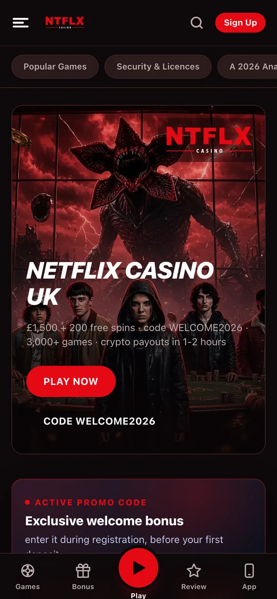 Netflix Casino app home screen
